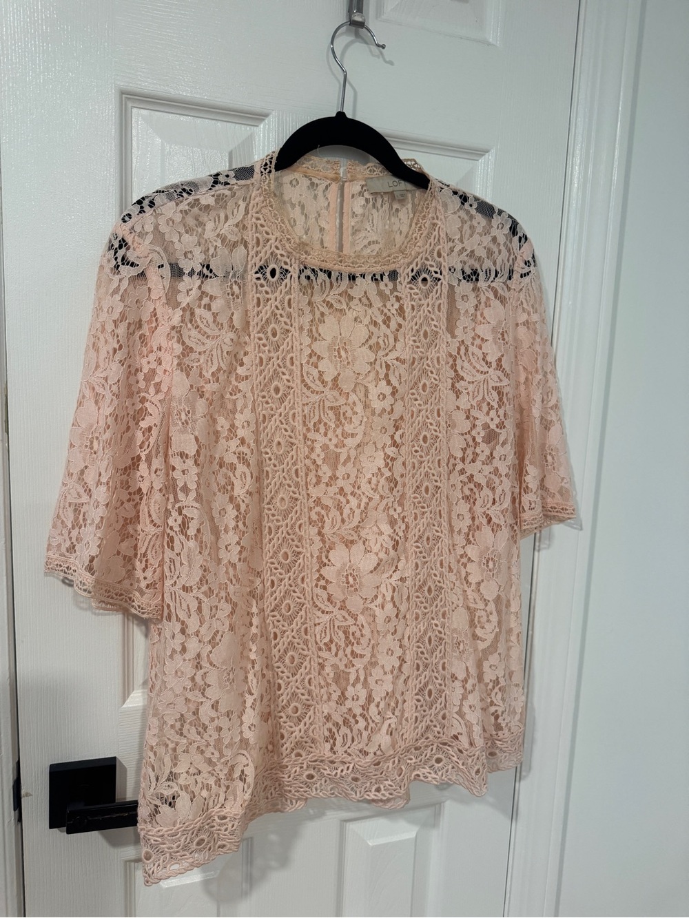 LOFT Blush Lace Short Sleeve Overlay Top